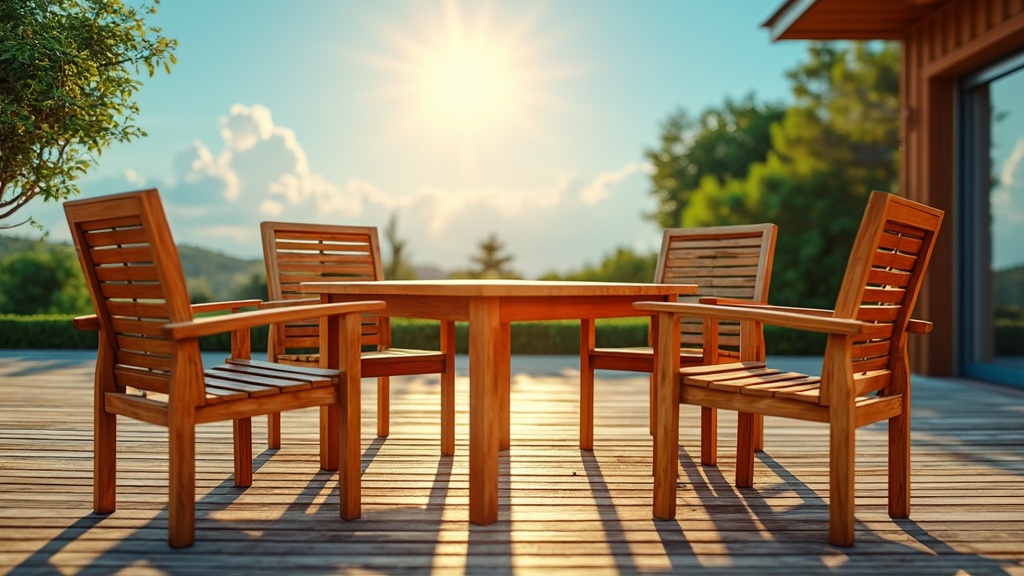 Teak Patio Set Under Blazing Sunlight