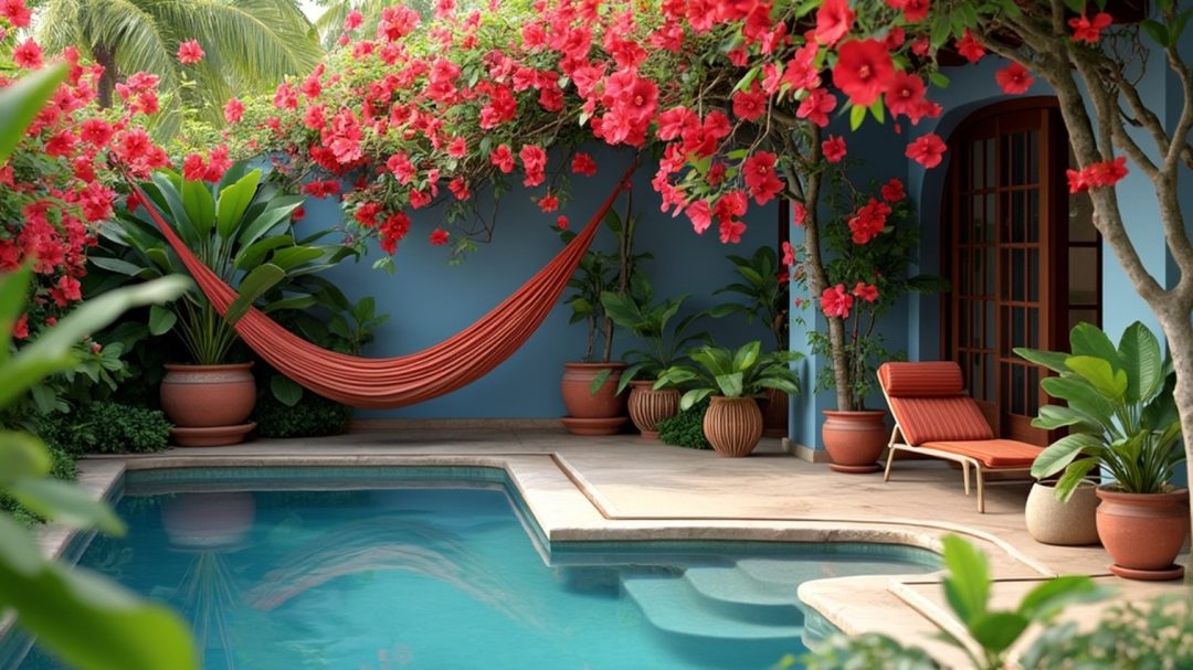Charming Poolside With Hibiscus And Bougainvillea
