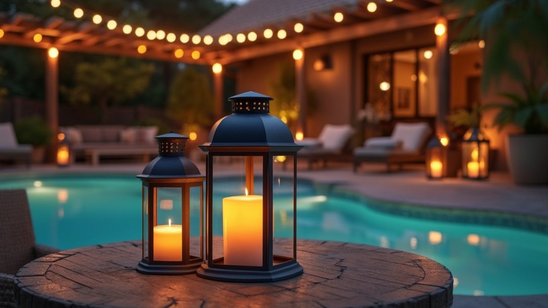 Cozy Lanterns And Candles By The Pool