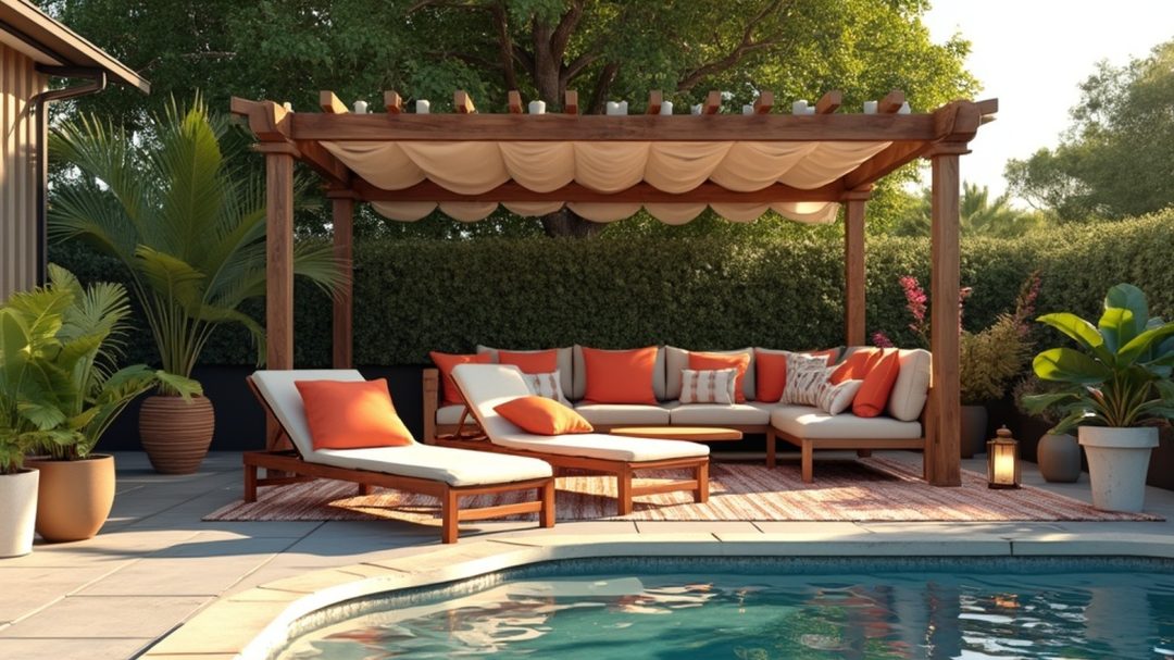 Cozy Poolside Lounge With Teak Furniture