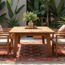 Custom Teak Patio Table and Chairs with Decorative Cushions