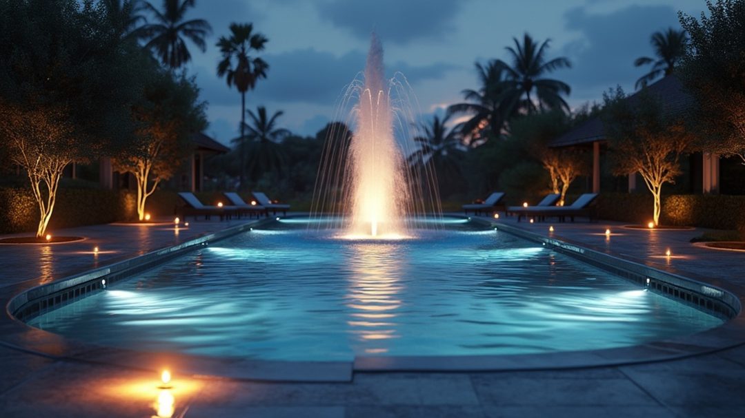 Dramatic Spotlights On Pool Features