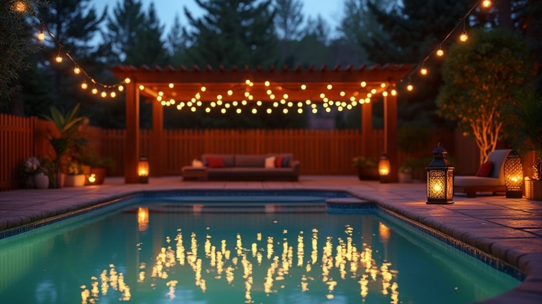 Enchanting Poolside String Lights