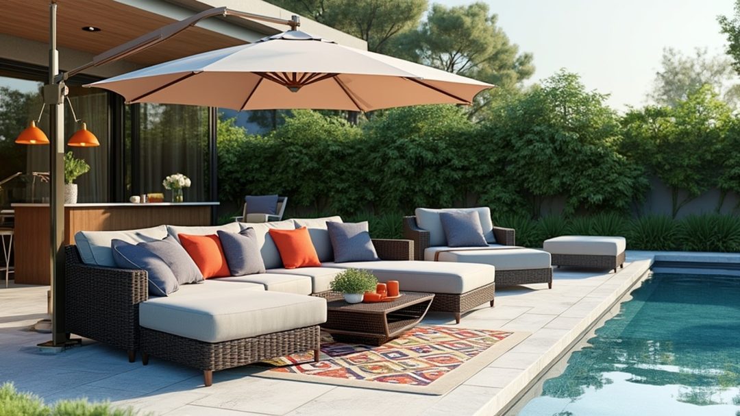 Modern Outdoor Sofa Setup By The Pool