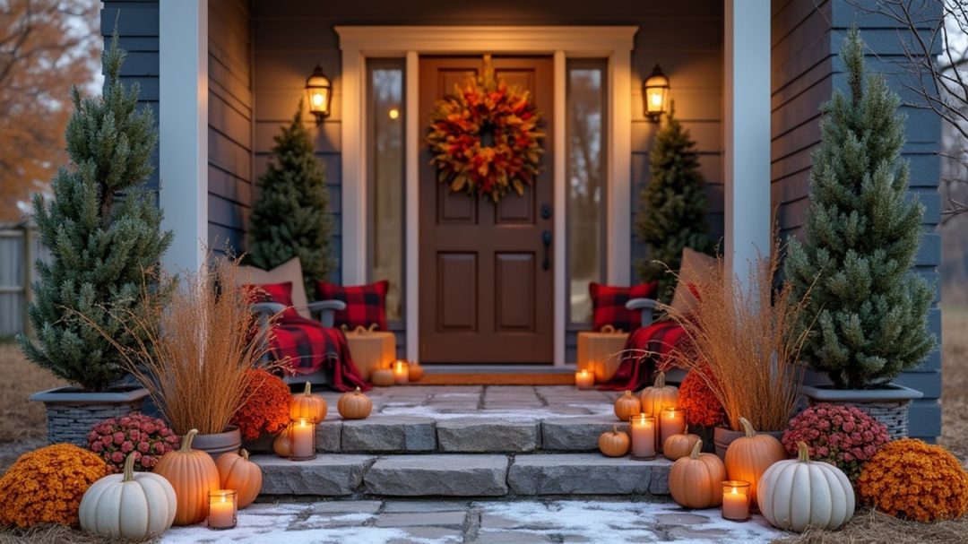 Small Porch Decor For Fall Winter Transitions With Rich Colors Warm Light