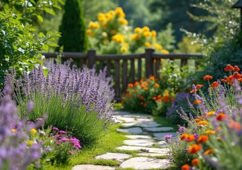 Perennial Garden with Lavender and Coneflowers in Full Bloom