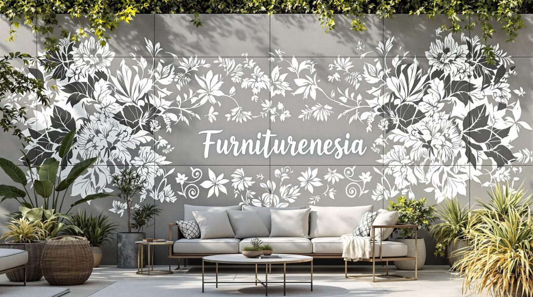 Stenciled Floral Mural On Concrete Outdoor Wall