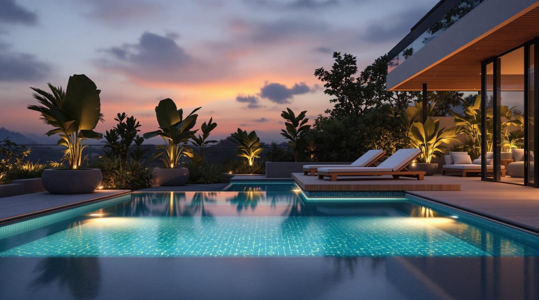 Modern Above Ground Pools With Teak Sun Lounger