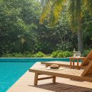 Real Teak Furniture Next to Poolside with Garden Lounge Chairs